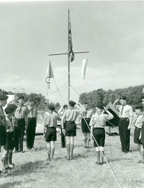 Air Scouts saluting flags