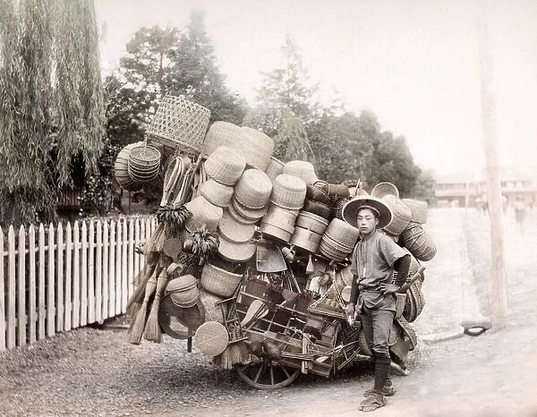 c. 1880s Japan - basket and broom vendor seller