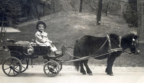 Hungary - Young girl at the reins of a miniature pony cart. Date: 1923