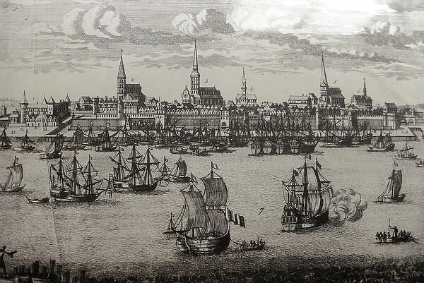 Latvia. Riga. Port. 17th century. Engraving