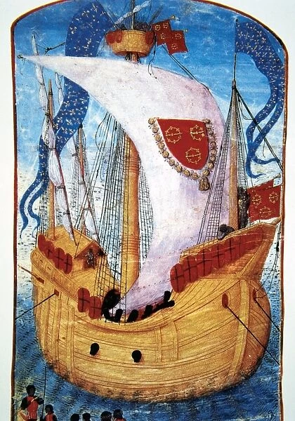 Medieval ship. Carrack. French Navy. Miniature