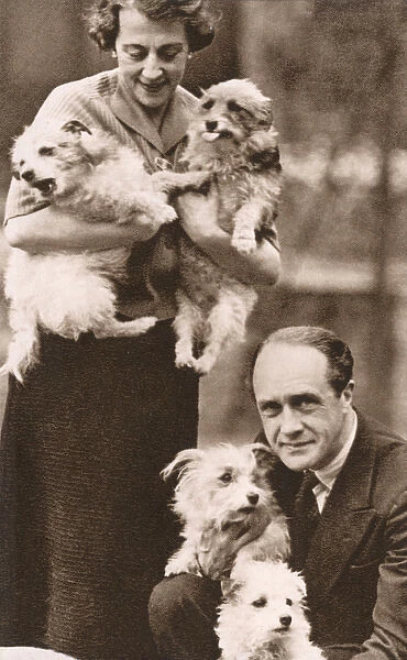 Owen Nares, actor, with Yorkshire terriers