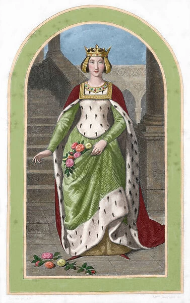 Saint Elizabeth of Portugal (1271-1336). Engraving. Colored