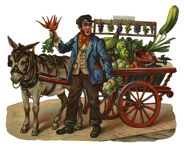 Victorian Scrap, man with vegetable cart