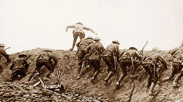 WW1 Troops in trenches going over the top
