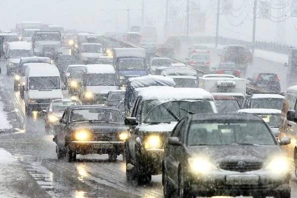 Traffic jam caused by snowfall
