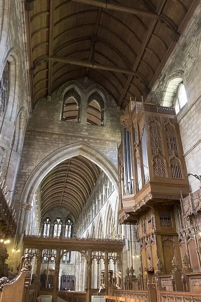 Nave and organ from the choir, Dunblane Cathedral, Dunblane, Stirling, Scotland, United Kingdom