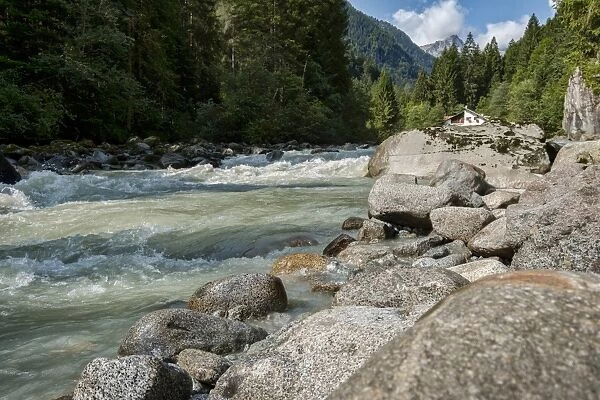 River Sarca and Adamello mountain range, Genova Valley, Trentino, Italy, Europe