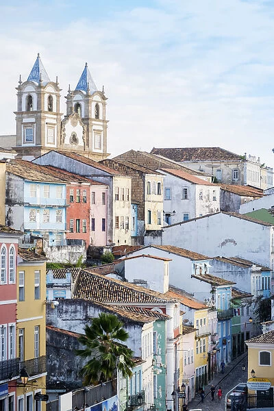 South America, Brazil, Bahia, Salvador, Historic city centre from the Pelourinho showing