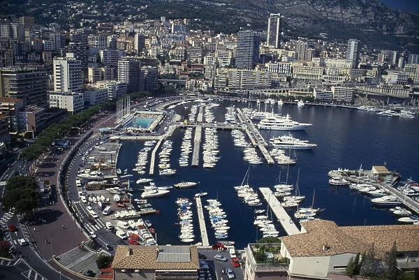 10026179. FRANCE Cote d Azur Monte Carlo Arial view over the harbour
