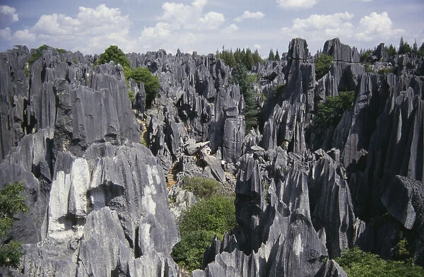 10034942. CHINA Yunnan Stone Forest View over the grey limestone pillars near Kunming