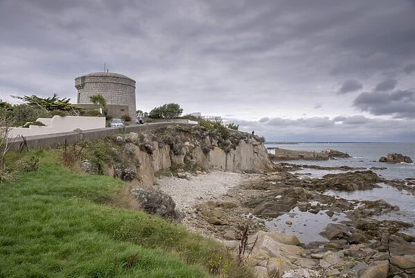 View of coastal promontory and Martello tower, James Joyce Tower and Museum, Forty Foot, Sandycove, Dublin Bay