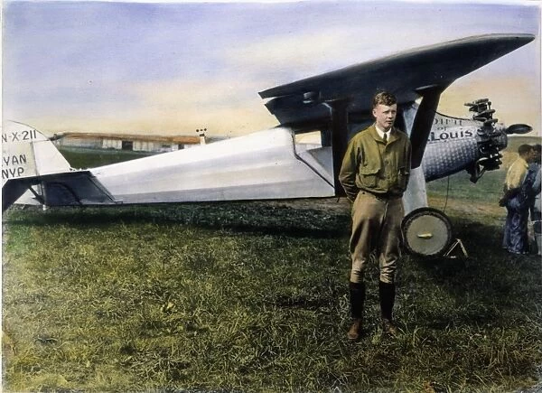 CHARLES LINDBERGH and The Spirit of St. Louis shortly before taking off from Roosevelt Field