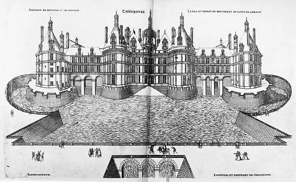 FRANCE: CHAMBORD. Elevation of the Chateau de Chambord in the Loire Valley, drawn