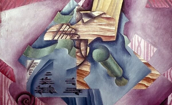 GRIS: VIOLIN AND GLASS. Oil on canvas, by Juan Gris