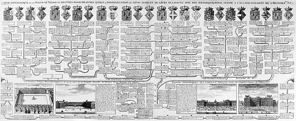 HOUSE OF VALOIS. Genealogical tree of the House of Valois, which ruled France from 1328-1589