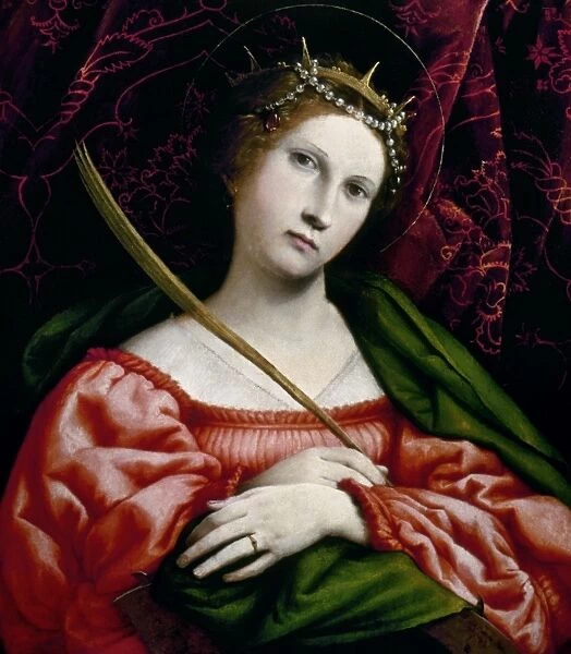 LOTTO: ST CATHERINE. Saint Catherine of Alexandria. Wood, 1522, by Lorenzo Lotto