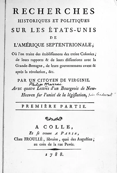 Mazzei: Title Page, 1788