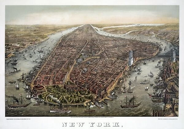 NEW YORK CITY, c1873. Aerial view of New York City, looking north from Lower Manhattan