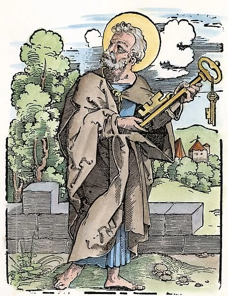 SAINT PETER (c. 67 A. D. ). Woodcut by Hans Sebald Beham, c1530