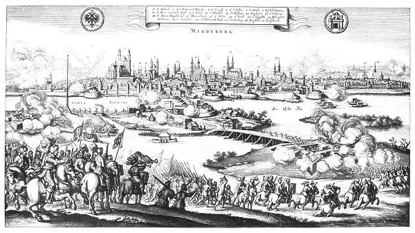 SIEGE OF MAGDEBURG, 1631. Graf von Tilly, commander of the German Catholic League forces, lays siege to Magdeburg, Germany, during the Thirty Years War. Copper engraving, 1637