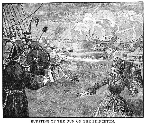 U. S. S. PRINCETON EXPLOSION. The explosion of the 12-inch columbiad gun, Peacemaker, aboard the U. S. Steam Sloop Princeton, 28 February 1844. Wood engraving, 19th century