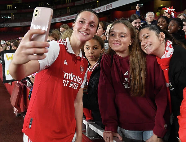 Arsenal Women's Champions League Victory: Lotte Wubben-Moy Celebrates with Adoring Fans