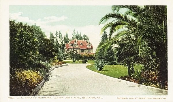 A. K. Smileys Residence, Canyon Crest Park, Redlands, Cal. Postcard. 1903, A. K. Smileys Residence, Canyon Crest Park, Redlands, Cal. Postcard