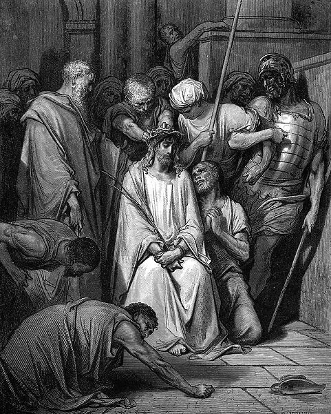 Christ mocked and the Crown of Thorns placed on his head. St John. From Gustave Dore s