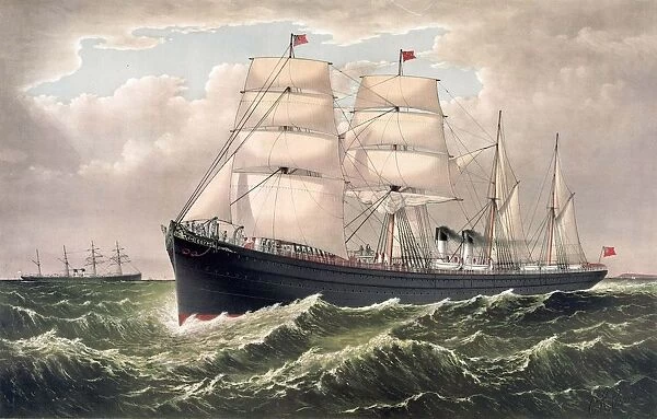 National Lines SS Egypt under sail and steam, flying Red Ensign. Launched at Liverpool