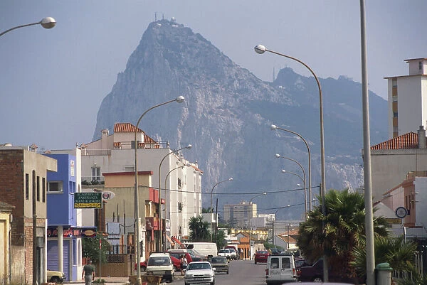 Spain, Gibraltar, La Linea de la Concepcion, spanish town in shadow of the Rock of Gibraltar