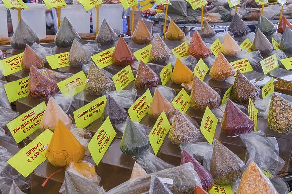 Spices at a market stall in Campo de Fiori, Rome, Lazio, Italy