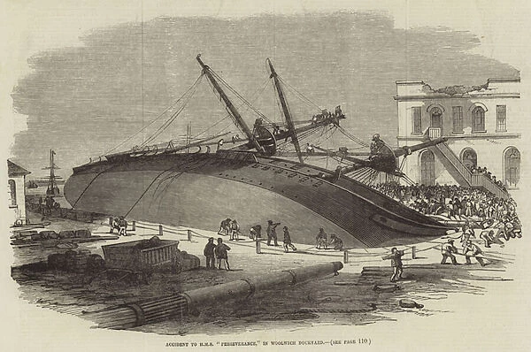 Accident to HMS 'Perseverance, 'in Woolwich Dockyard (engraving)
