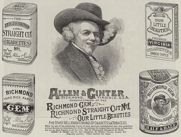Advertisement, Allen and Ginter (engraving)
