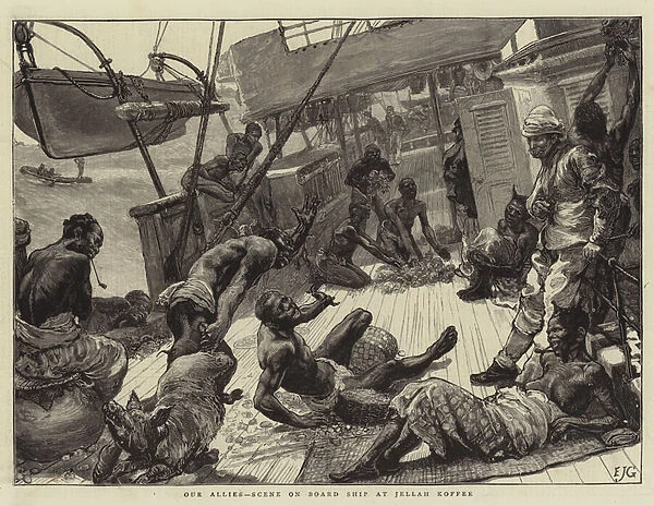 Our Allies, Scene on Board Ship at Jellah Koffee (engraving)