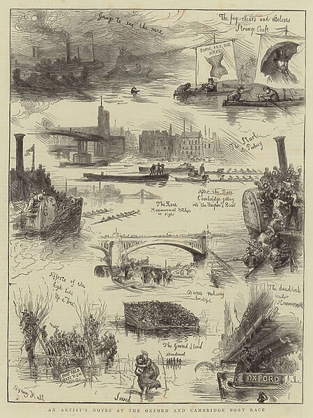 An Artists Notes at the Oxford and Cambridge Boat Race (engraving)