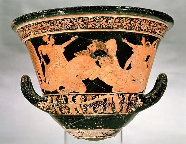 Attic red-figure calyx-krater depicting Herakles Wrestling with Antaeus, from Cervetri