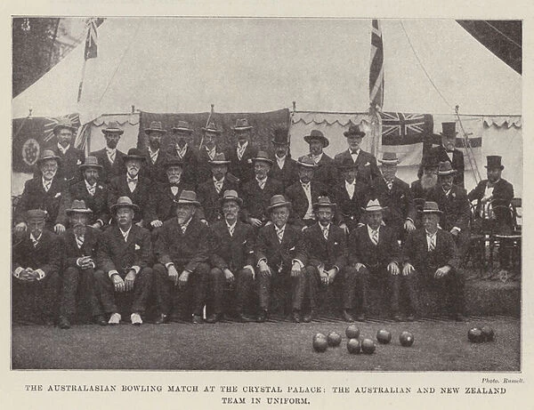 The Australasian Bowling Match at the Crystal Palace, the Australian and New Zealand Team in Uniform (b  /  w photo)
