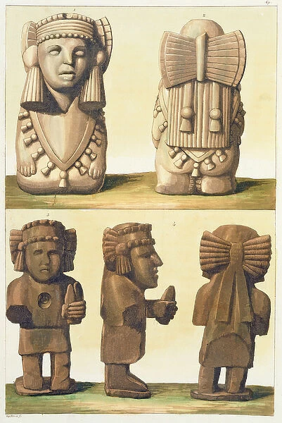 Aztec Idols, Mexico (colour lithograph)