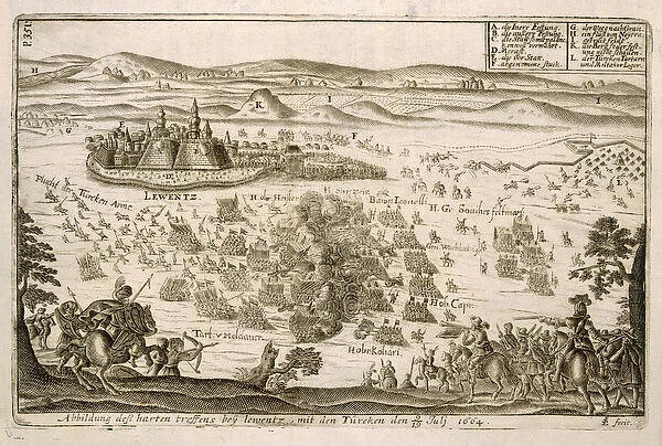 Battle near the Town of Levice in 1664, illustration from a book on the Ottoman campaigns