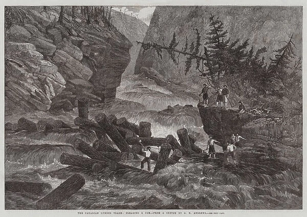 The Canadian Lumber Trade, clearing a Jam (engraving)