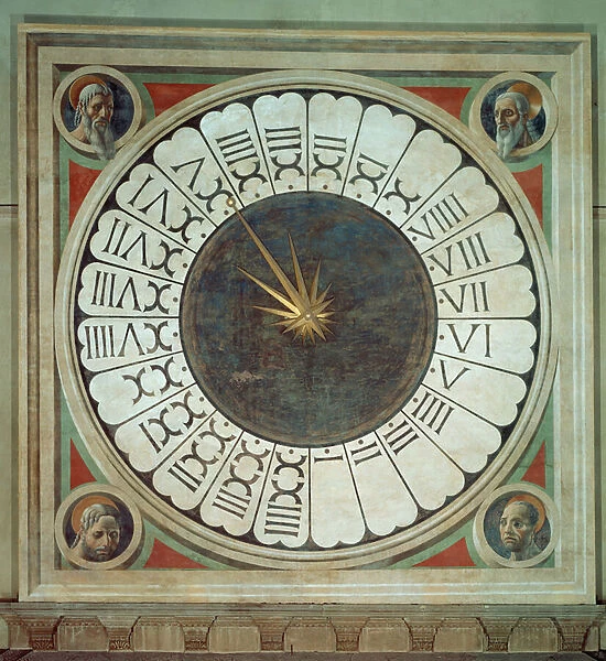 Canonical clock with the heads of four prophets, completed 1443 (fresco)