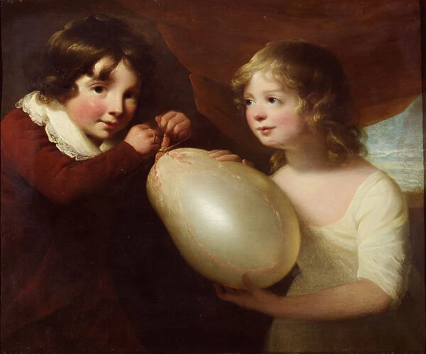 Two children with a pigs bladder (oil on canvas)