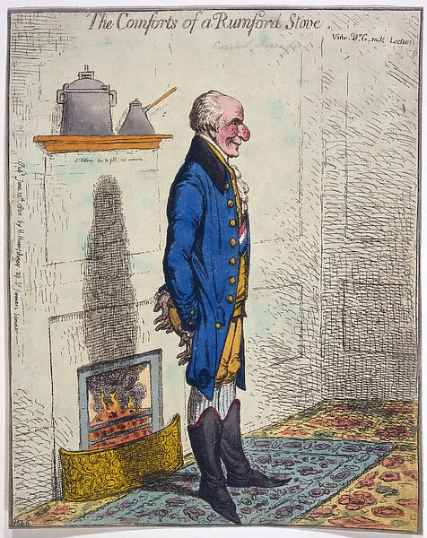 The Comforts of a Rumford Stove, pub. 1800 (hand coloured engraving)