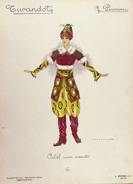 Costume for the character of Calaf in the opera 'Turandot 'by composer Giacomo Puccini (1858-1924) - 1926