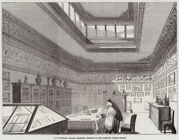 The Cottonian Library, recently annexed to the Plymouth Public Library (engraving)