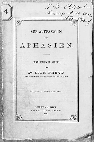 Front cover of Zur Auffassung der Aphasien dedicated to Jean Martin Charcot