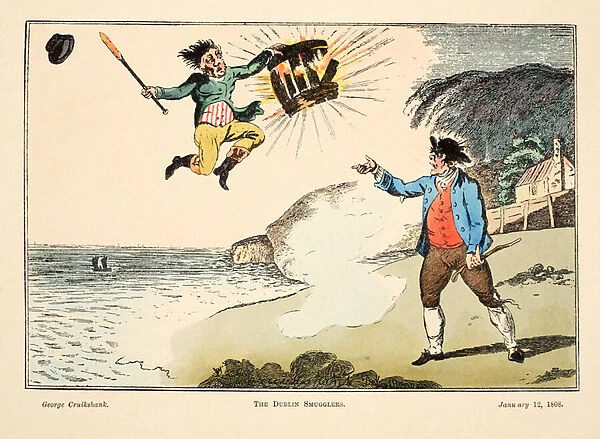 The Dublin Smugglers, 1808 (hand-coloured engraving)