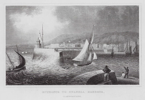 Entrance to Swansea Harbour, Glamorganshire (engraving)