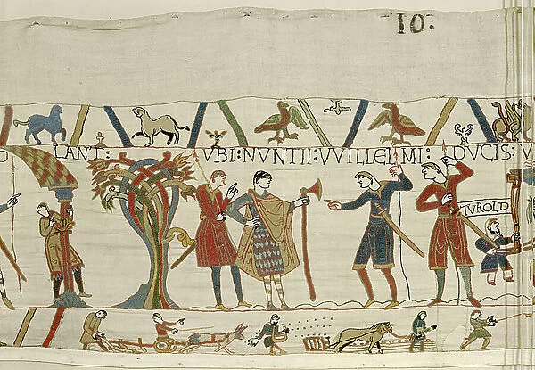 Envoys from Duke William are Sent to Count Guy of Ponthieu, Bayeux Tapestry (wool embroidery on linen)